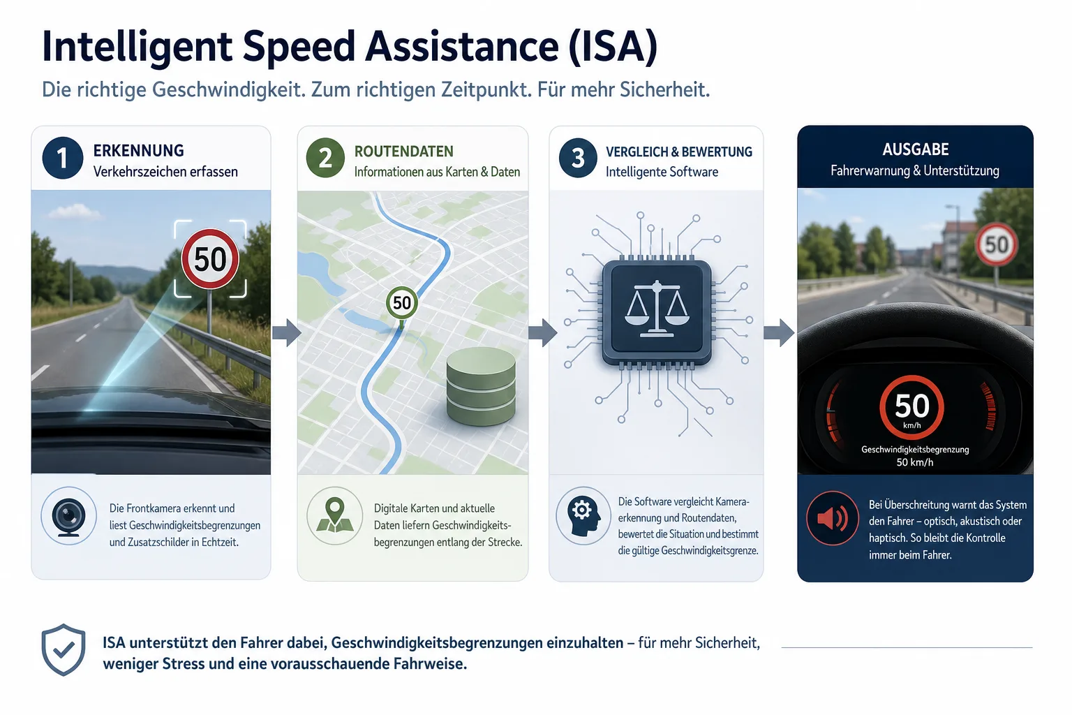 Infografik zu Kamera, Kartendaten und Softwareabgleich bei ISA