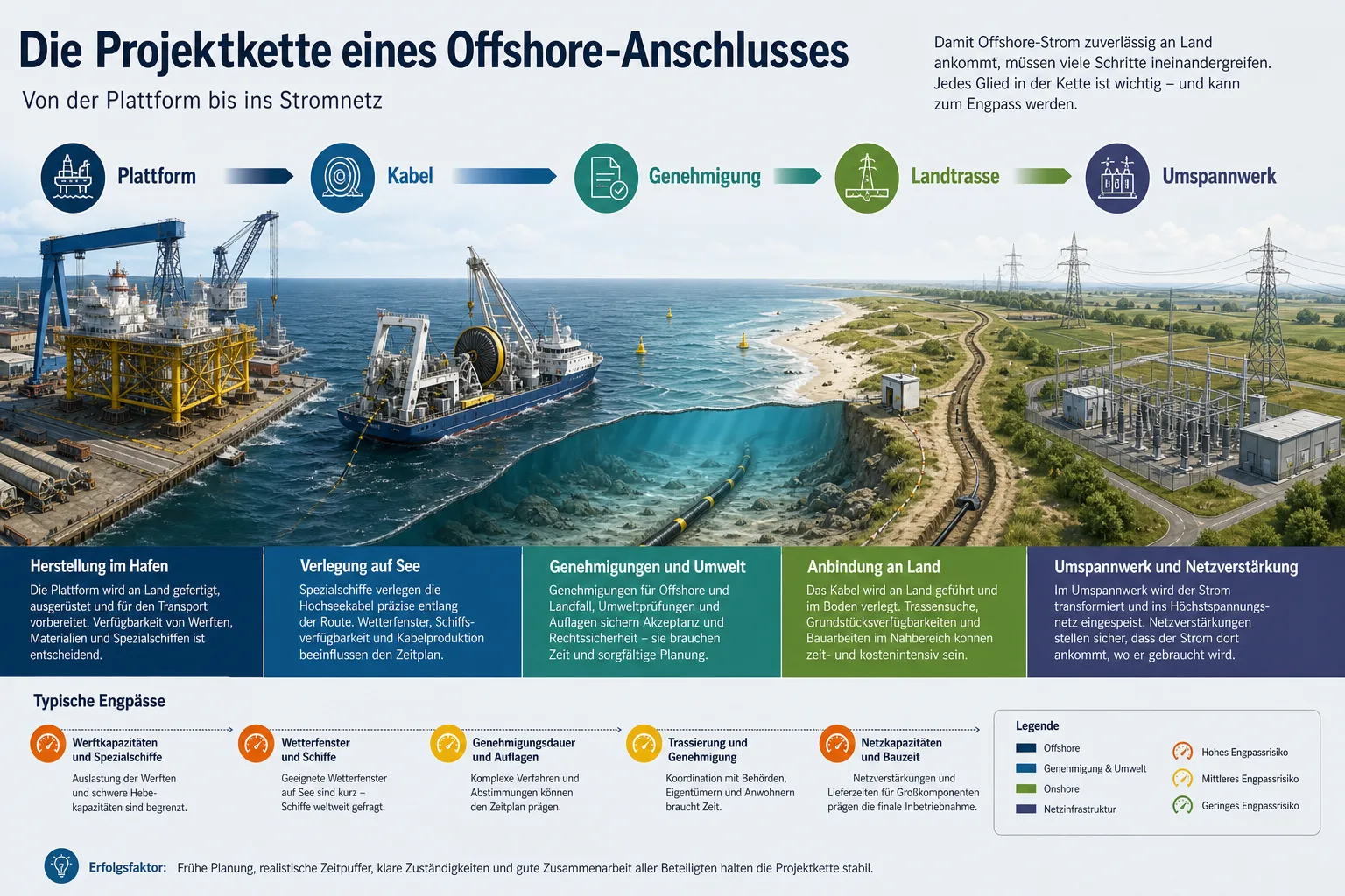 Illustration zu Engpässen bei Offshore-Netzanbindung, Kabeltrassen, Häfen und Netzanschluss