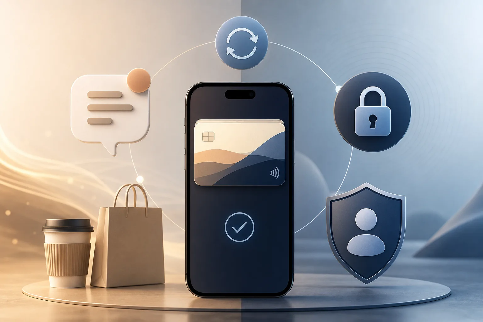 Illustration zu Wallet-Benachrichtigungen, automatischen Updates und Sperrbildschirmzugriff.