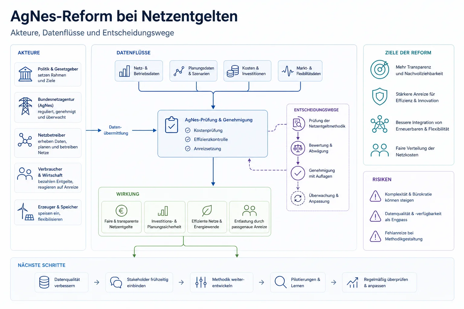 AgNes-Reform bei Netzentgelten: Überblick über Akteure und Zusammenhänge.