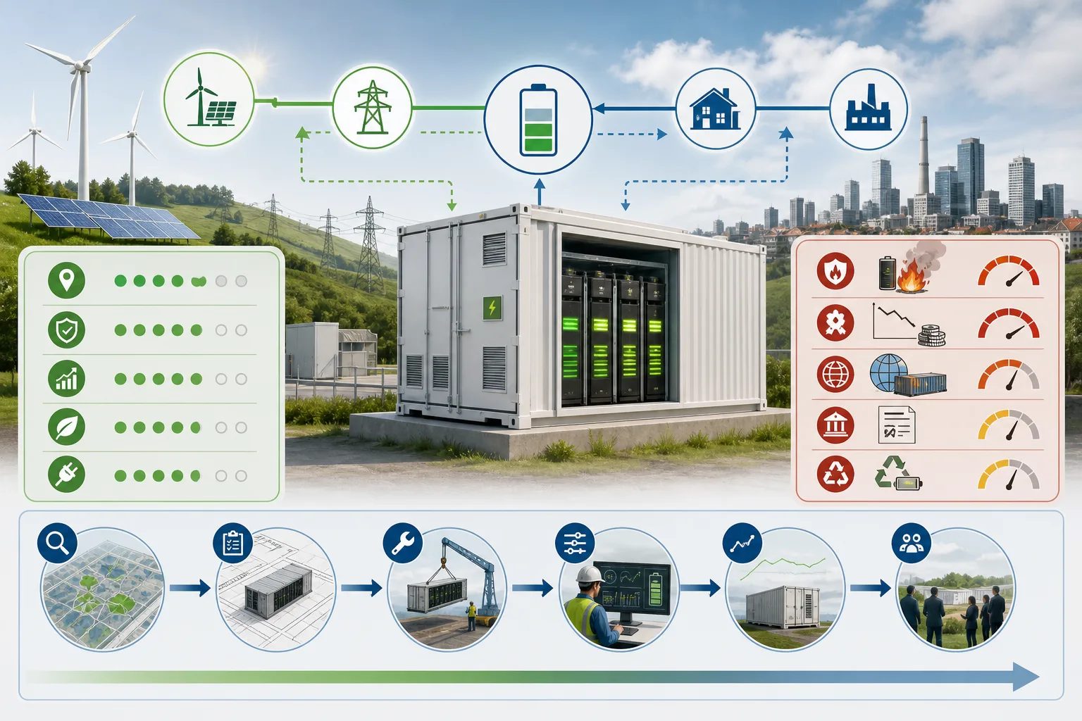 Batteriespeicher werden zum Prüfstein der Energiewende: Batteriespeicher werden zum Prüfstein der Energiewende: Praxis-Checkliste mit Risiken und nächsten Schritten.