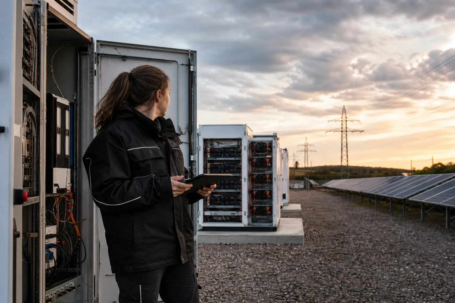 Batteriespeicher im Stromnetz: redaktionelle Fotoszene zum Artikel mit den wichtigsten Auswirkungen.