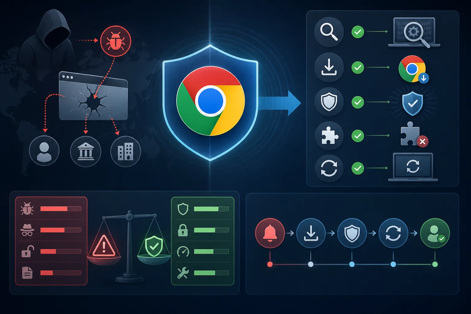 Chrome-Update wegen aktiver Angriffe: Chrome-Update wegen aktiver Angriffe: Praxis-Checkliste mit Risiken und nächsten Schritten.