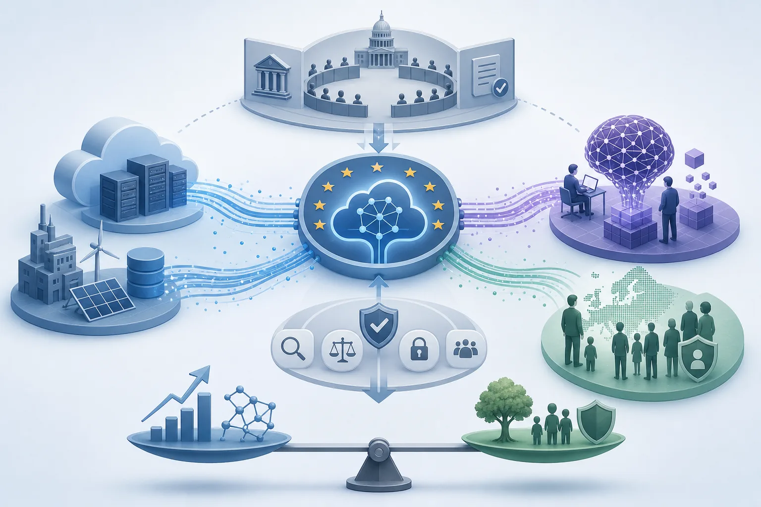Cloud and AI Development Act: Cloud and AI Development Act: Überblick über Akteure und Zusammenhänge.