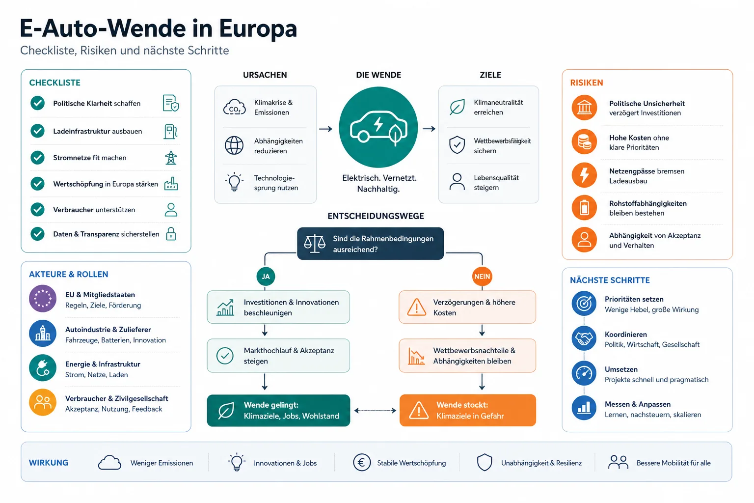 E-Auto-Wende in Europa: Praxis-Checkliste mit Risiken und nächsten Schritten.