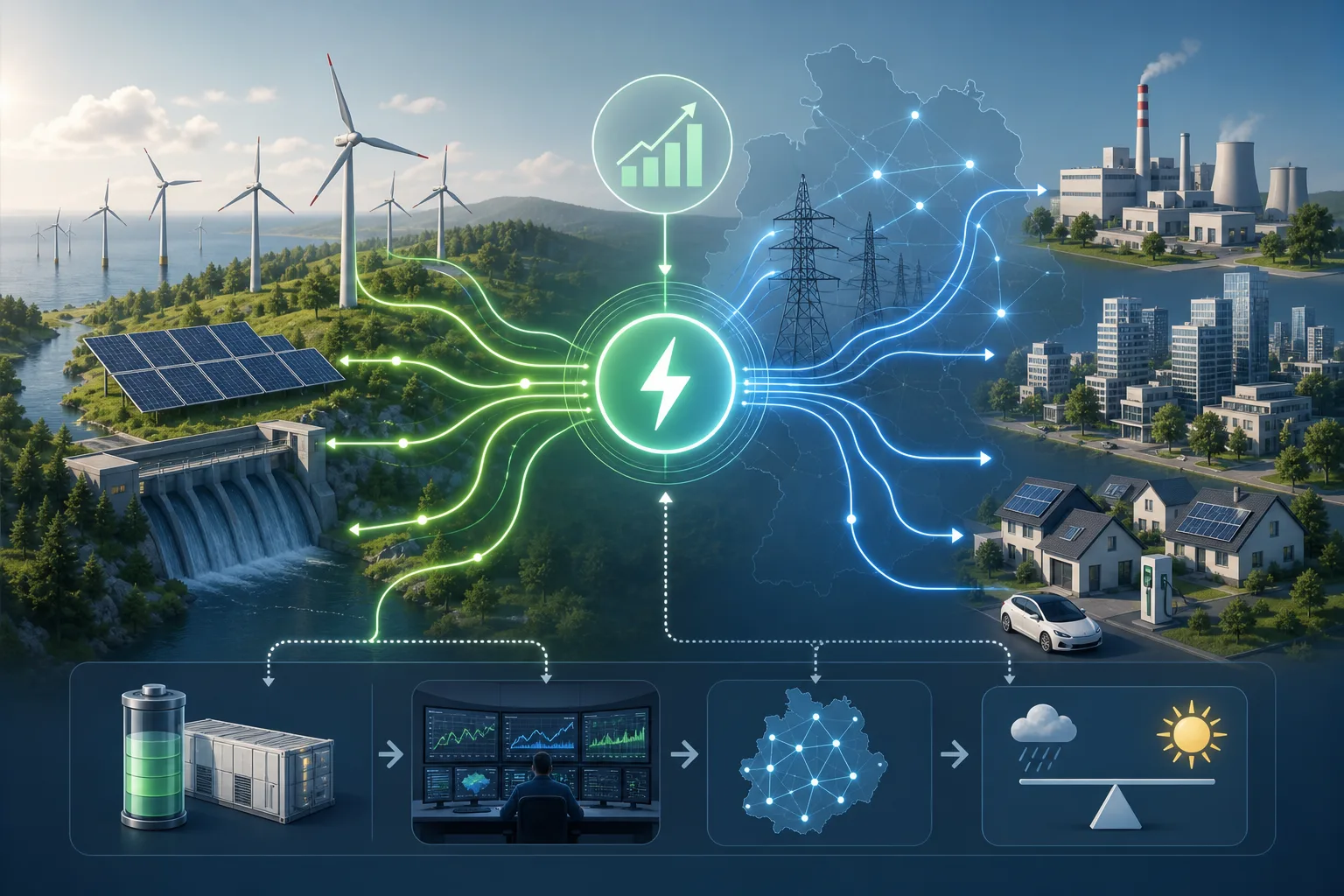 Erneuerbare liefern 2025 Rekordstrom: Erneuerbare liefern 2025 Rekordstrom: Überblick über Akteure und Zusammenhänge.
