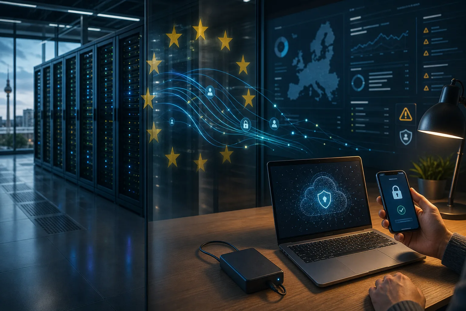 aktuelle Technikentwicklung: redaktionelle Visualisierung mit Datenflüssen, Risiken und Unternehmensprozessen