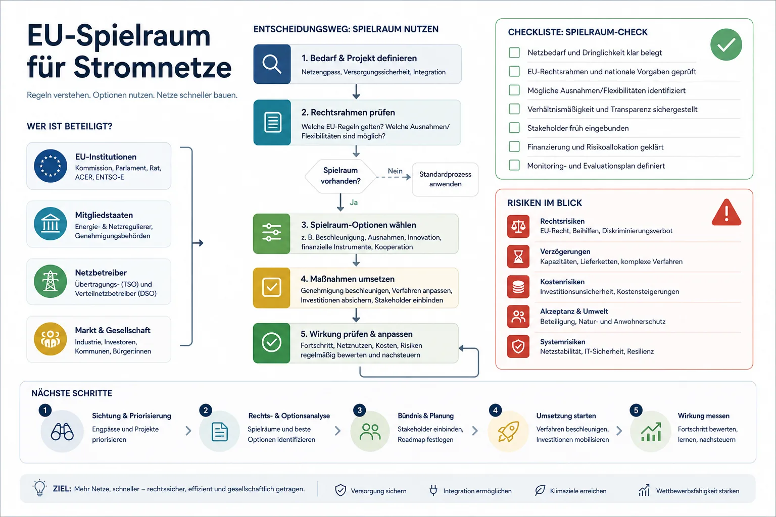 EU-Spielraum für Stromnetze: Praxis-Checkliste mit Risiken und nächsten Schritten.