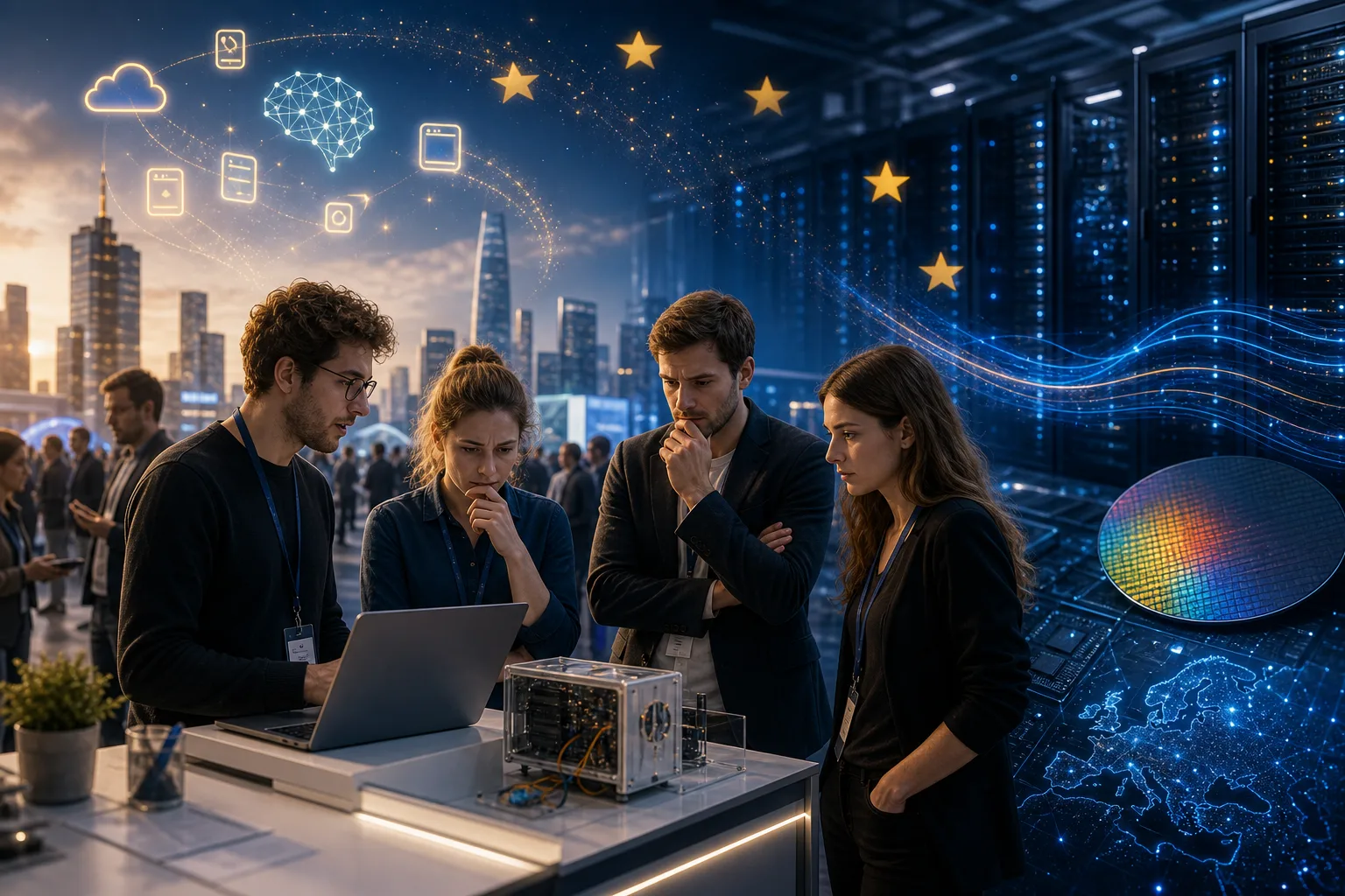 digitale Wirtschaft und Technologiepolitik: redaktionelle Visualisierung mit Datenflüssen, Risiken und Unternehmensprozessen