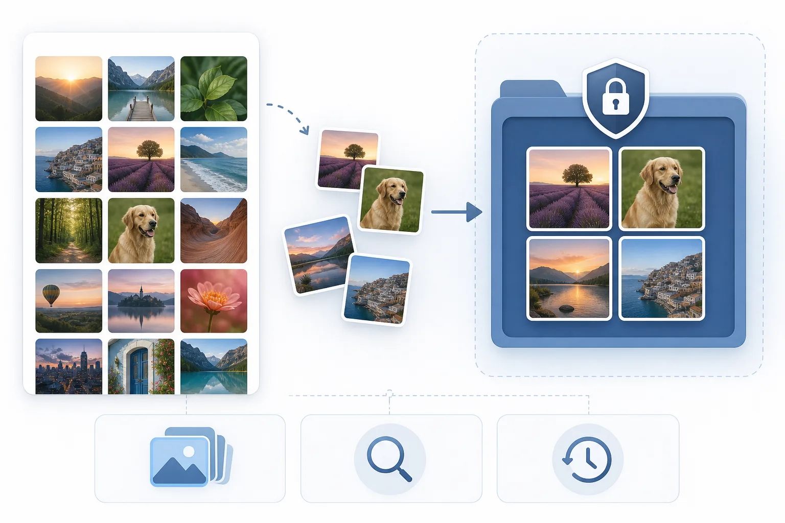Infografik: Private Bilder werden aus Fotostream, Alben und Erinnerungen in einen gesperrten Ordner verschoben.