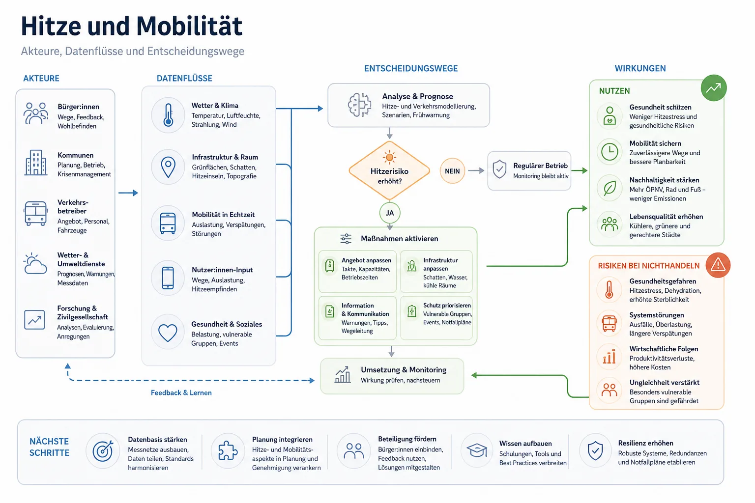 Hitze und Mobilität: Überblick über Akteure und Zusammenhänge.