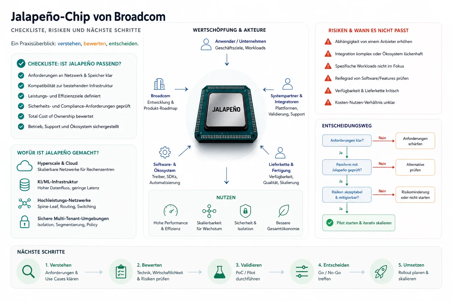 Jalapeño-Chip von Broadcom: Praxis-Checkliste mit Risiken und nächsten Schritten.