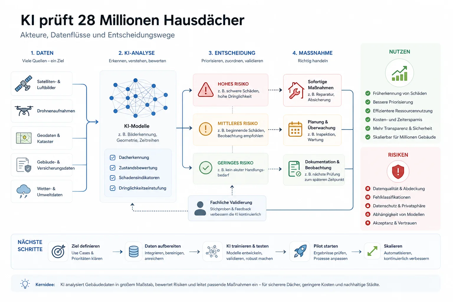 KI prüft 28 Millionen Hausdächer: Überblick über Akteure und Zusammenhänge.