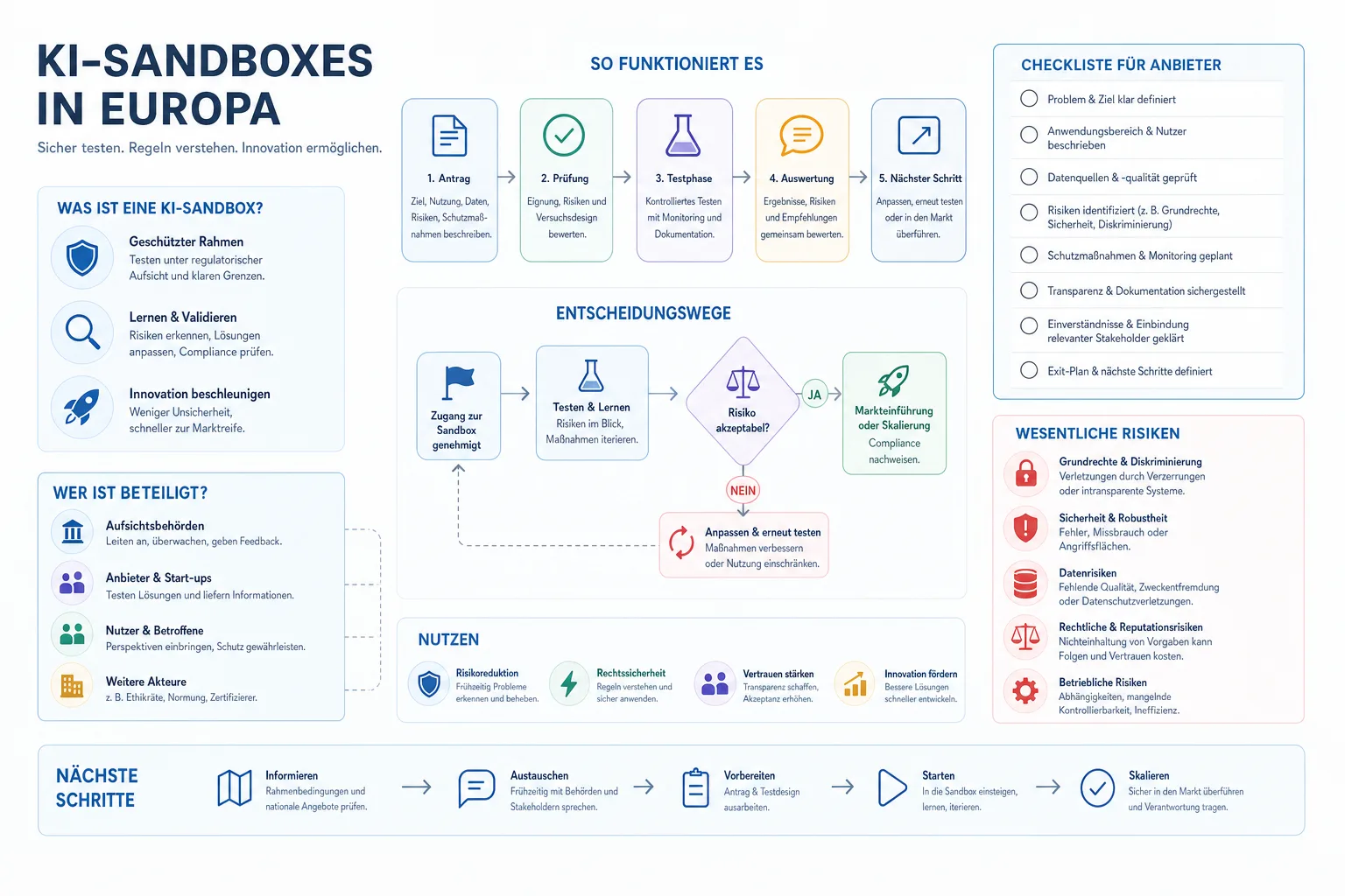 KI-Sandboxes in Europa: KI-Sandboxes in Europa: Praxis-Checkliste mit Risiken und nächsten Schritten.