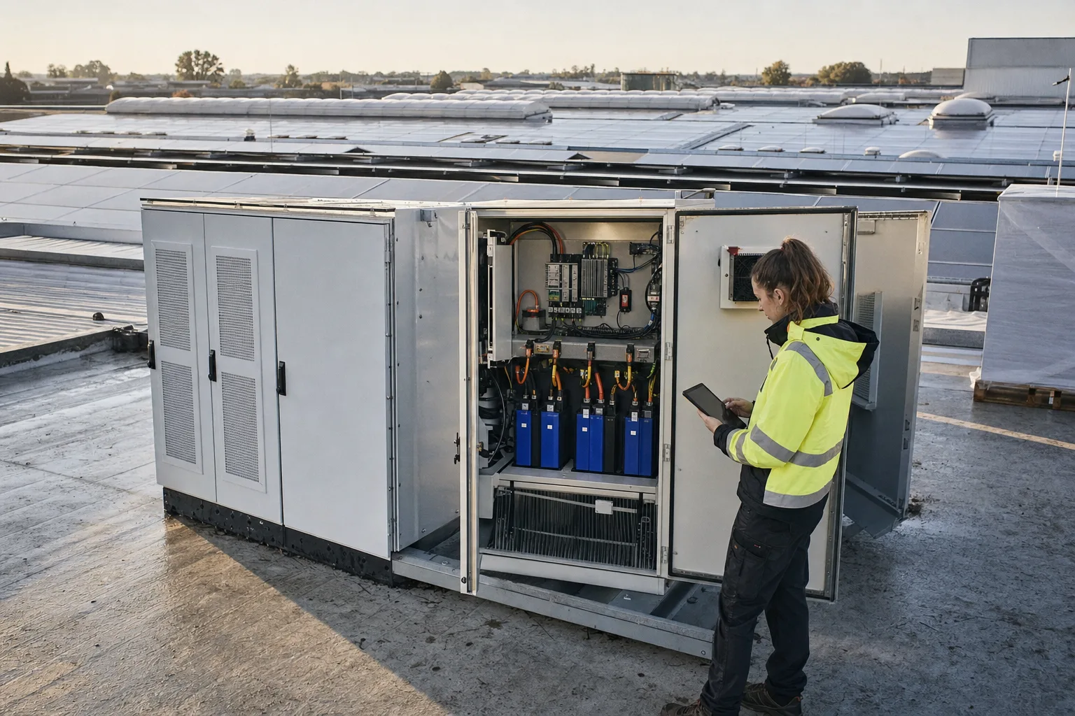 PV-Hybridanlagen: redaktionelle Fotoszene zum Artikel mit den wichtigsten Auswirkungen.