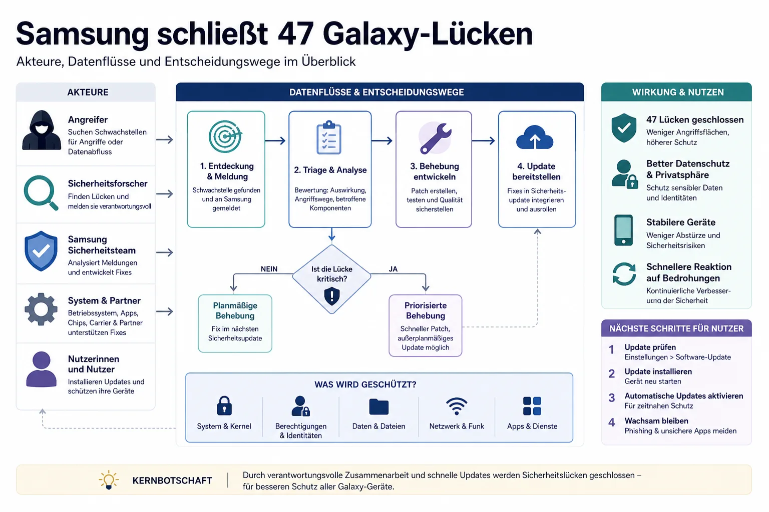 Samsung schließt 47 Galaxy-Lücken: Samsung schließt 47 Galaxy-Lücken: Überblick über Akteure und Zusammenhänge.