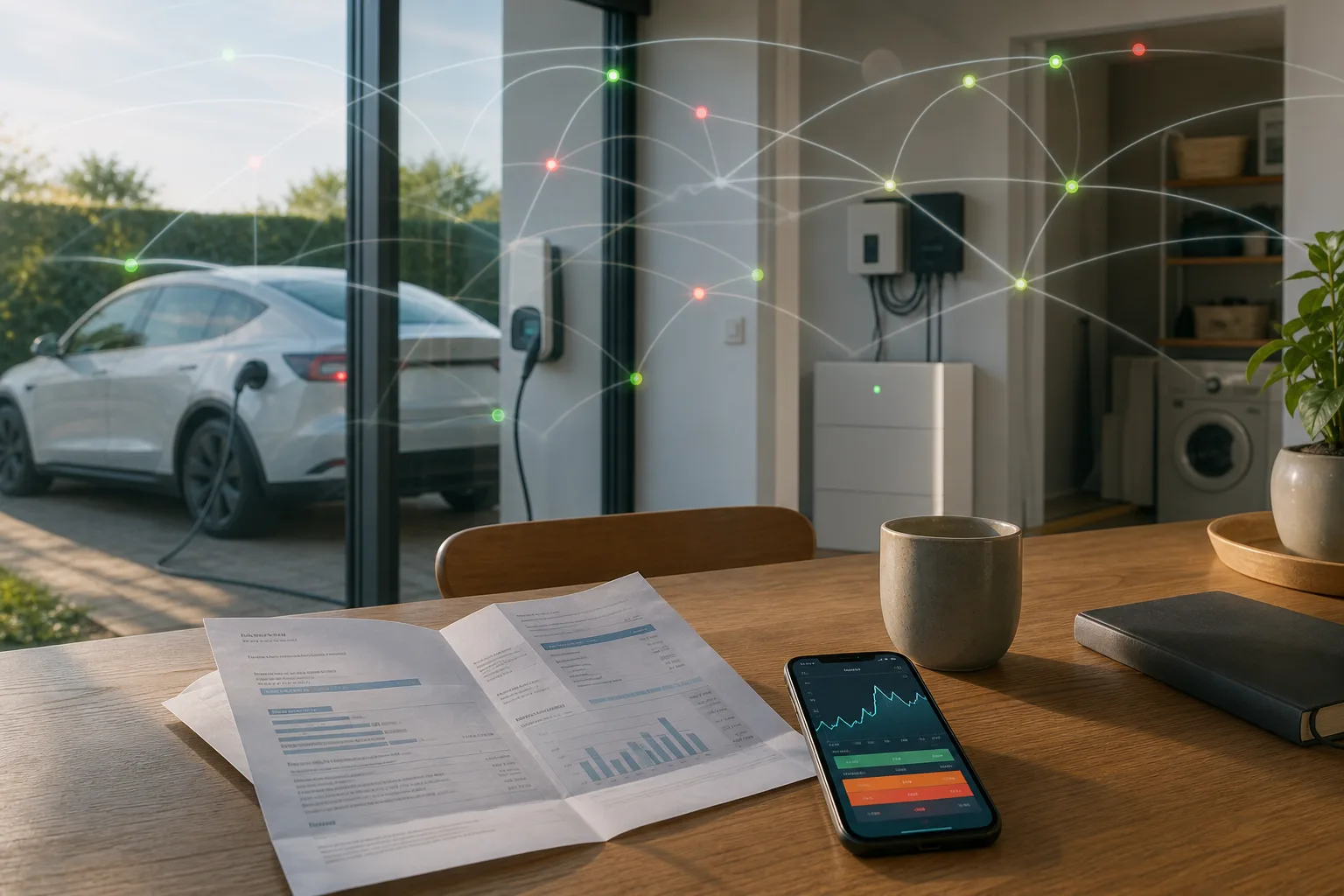 Energie: redaktionelle Visualisierung mit Datenflüssen, Risiken und Unternehmensprozessen