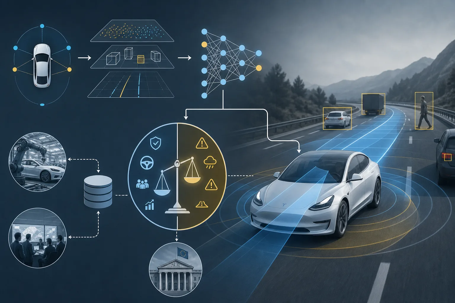 Abgrenzung zwischen Autopilot, FSD Supervised, Level-2-Assistenz und autonomem Fahren