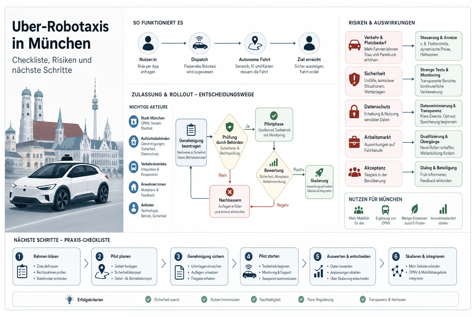 Uber-Robotaxis in München: Uber-Robotaxis in München: Praxis-Checkliste mit Risiken und nächsten Schritten.