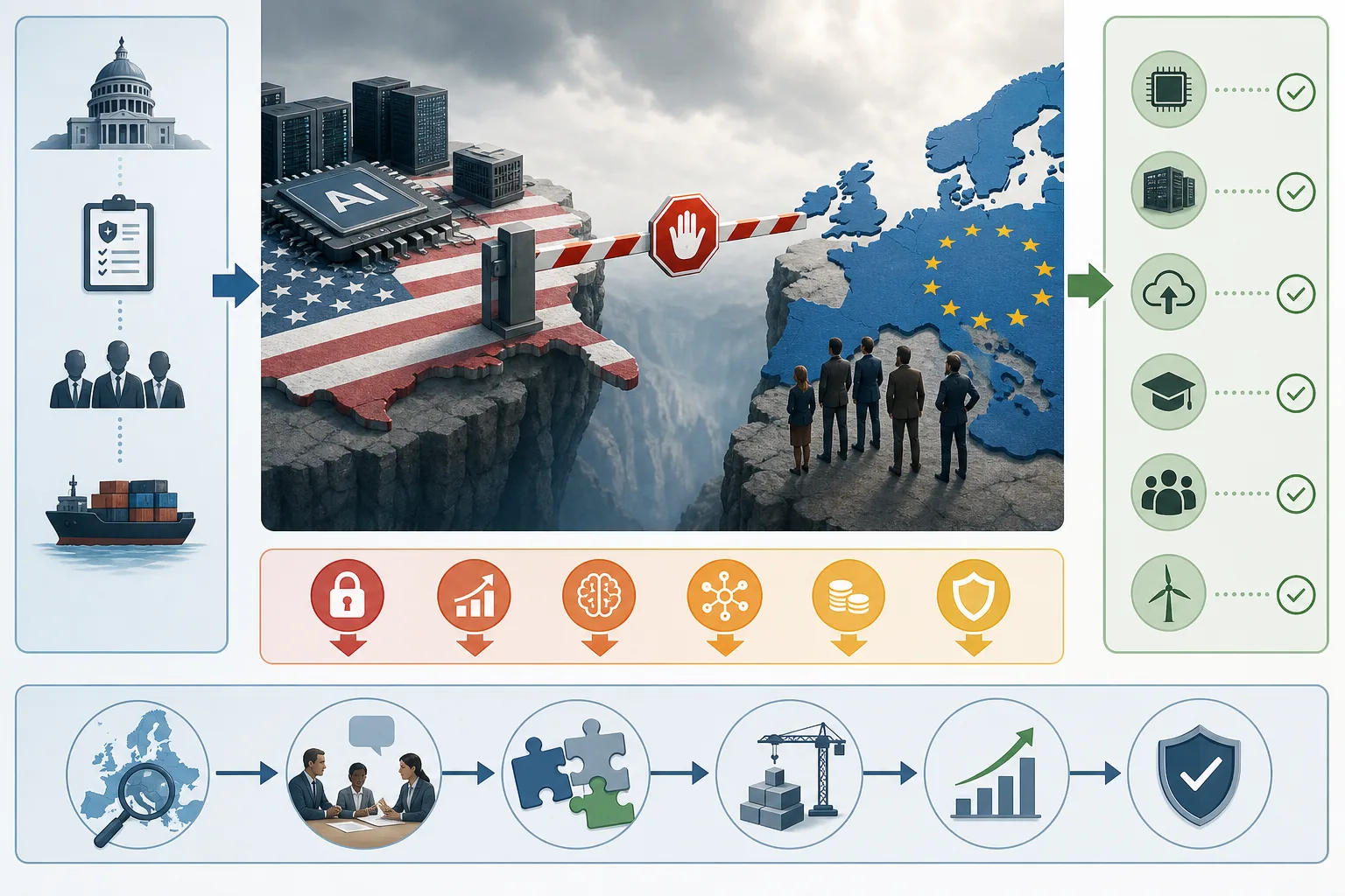 US-KI-Bremse zeigt Europas Risiko: US-KI-Bremse zeigt Europas Risiko: Praxis-Checkliste mit Risiken und nächsten Schritten.