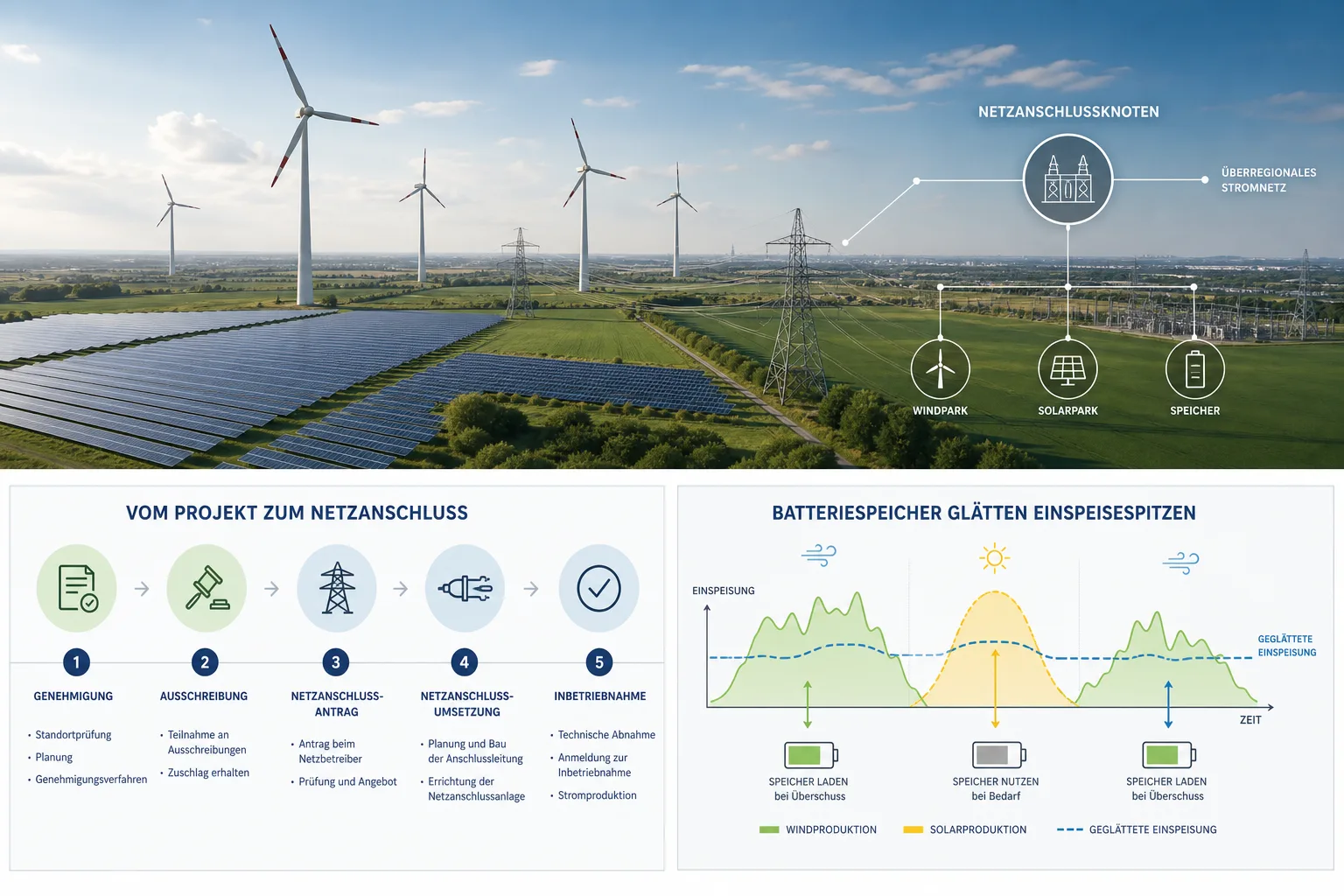 Erneuerbare Energien: redaktionelle Visualisierung mit Datenflüssen, Risiken und Unternehmensprozessen
