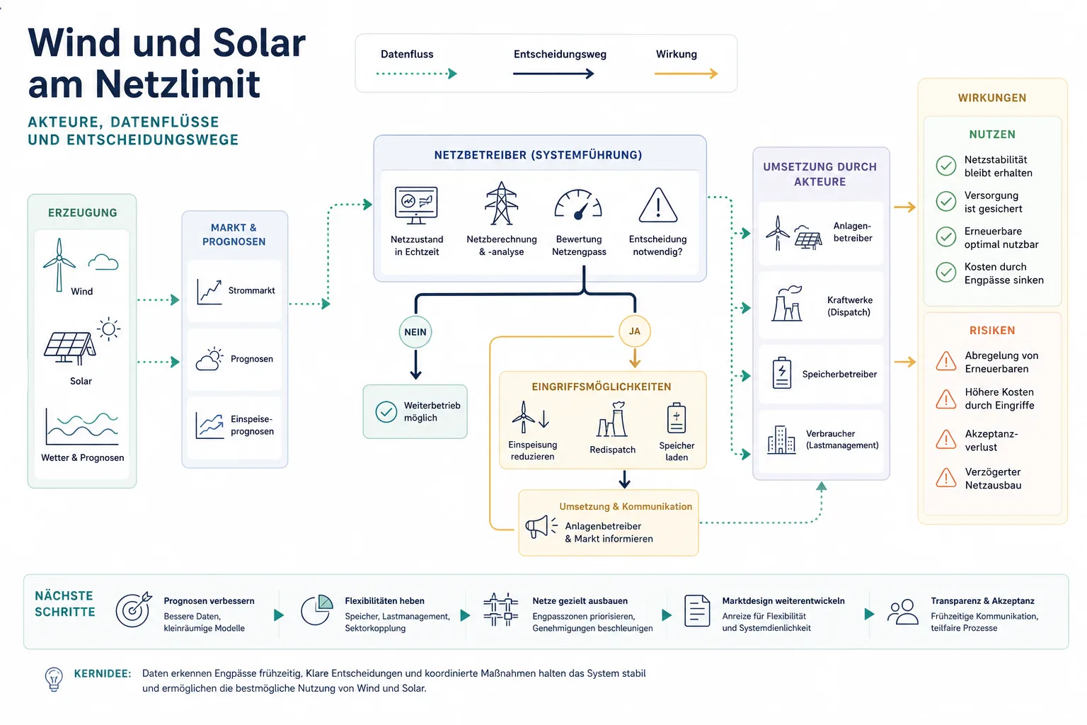 Wind und Solar am Netzlimit: Überblick über Akteure und Zusammenhänge.