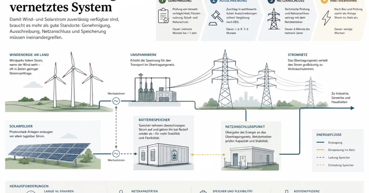 Windkraft-Rekord wird zur Umsetzungsfrage: Warum Deutschlands Erneuerbaren-Ausbau jetzt an Genehmigungen, Speichern und Netzen hängt