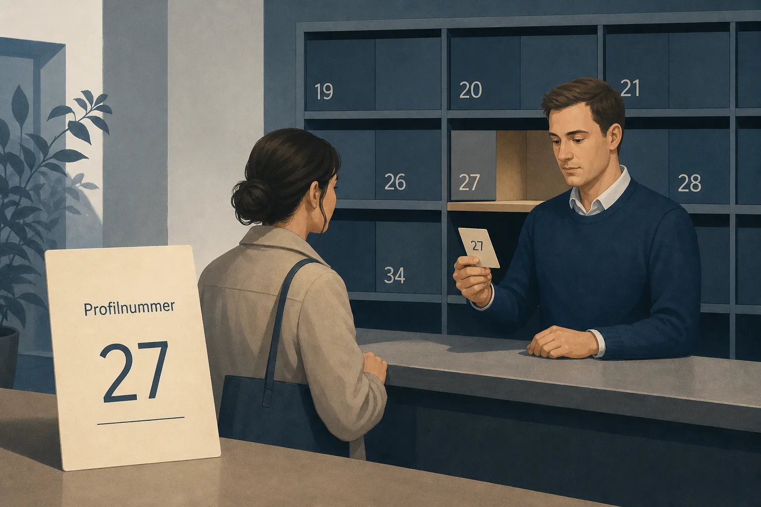 Redaktionelle Illustration mit nummerierten Schließfächern und einer Profilkarte als Erklärung für fehlende Berechtigungsprüfungen.