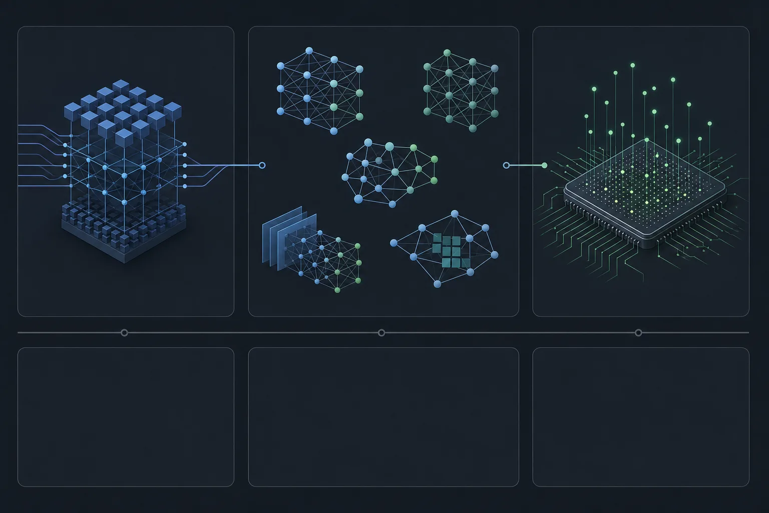 Grafische Gegenüberstellung eines spezialisierten Modells, verschiedener Bildmodell-Architekturen und eines neuromorph inspirierten Chips.