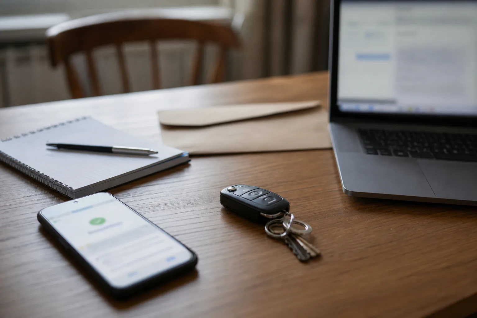 Parkbelege auf Smartphone und Schreibtisch als Symbol für Dokumentation nach einer digitalen Parkkontrolle.