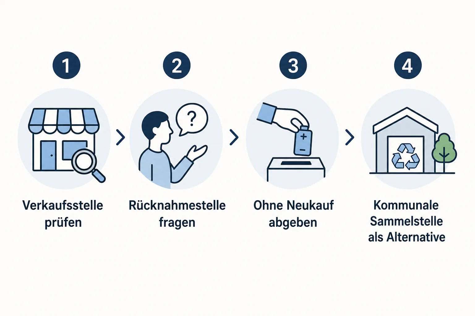 Ablaufgrafik mit vier Schritten zur Rückgabe leerer E-Zigaretten
