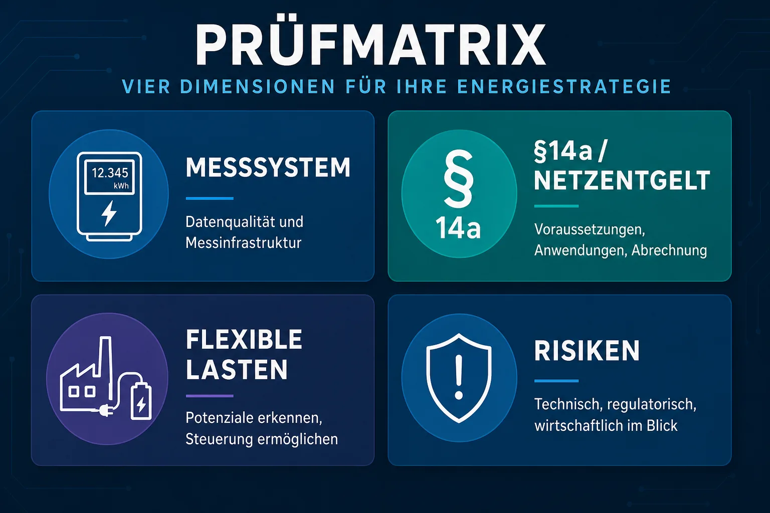 Prüfmatrix für dynamische Stromtarife mit Messsystem, §14a, flexiblen Lasten und Risiken