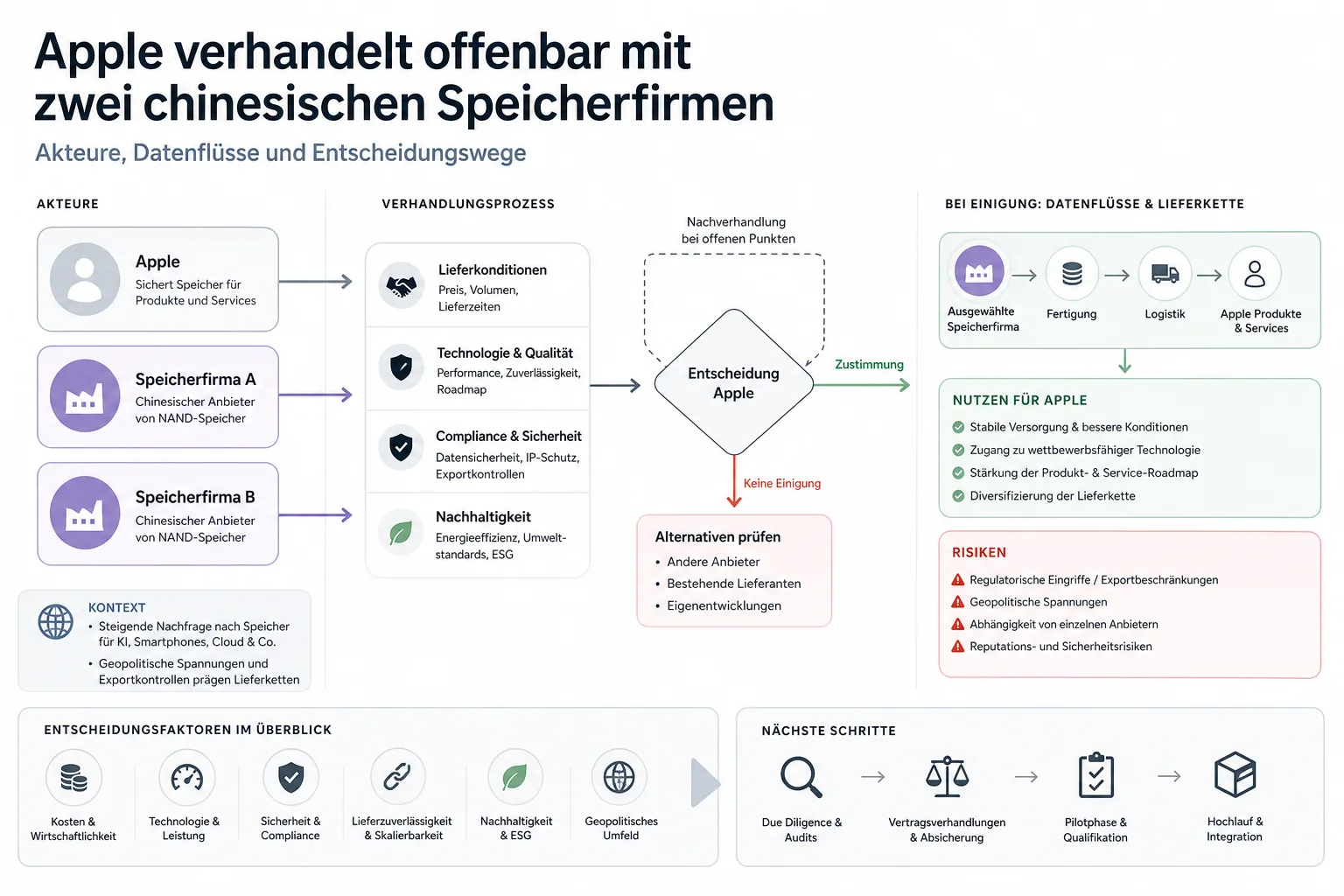 Apple verhandelt offenbar mit zwei chinesischen Speicherfirmen: Überblick über Akteure und Zusammenhänge.