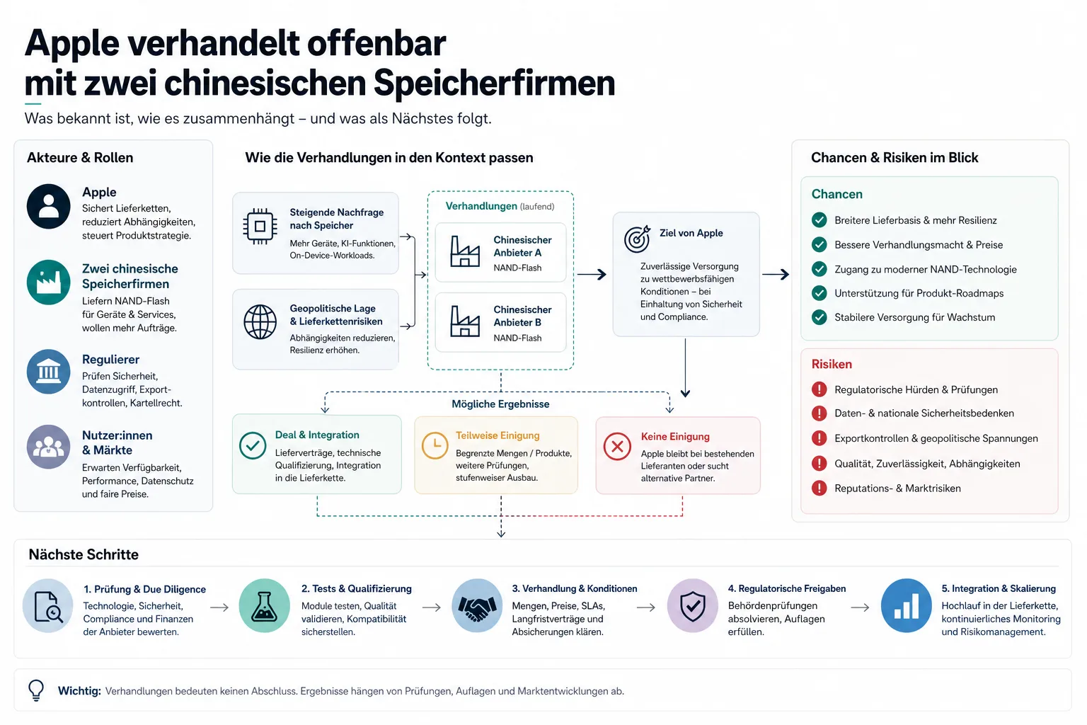 Apple verhandelt offenbar mit zwei chinesischen Speicherfirmen: Praxis-Checkliste mit Risiken und nächsten Schritten.