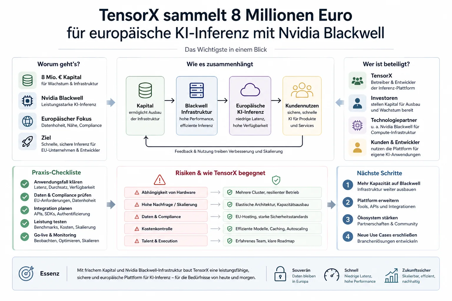 TensorX sammelt 8 Millionen Euro für europäische KI-Inferenz mit Nvidia Blackwell: Praxis-Checkliste mit Risiken und nächsten Schritten.