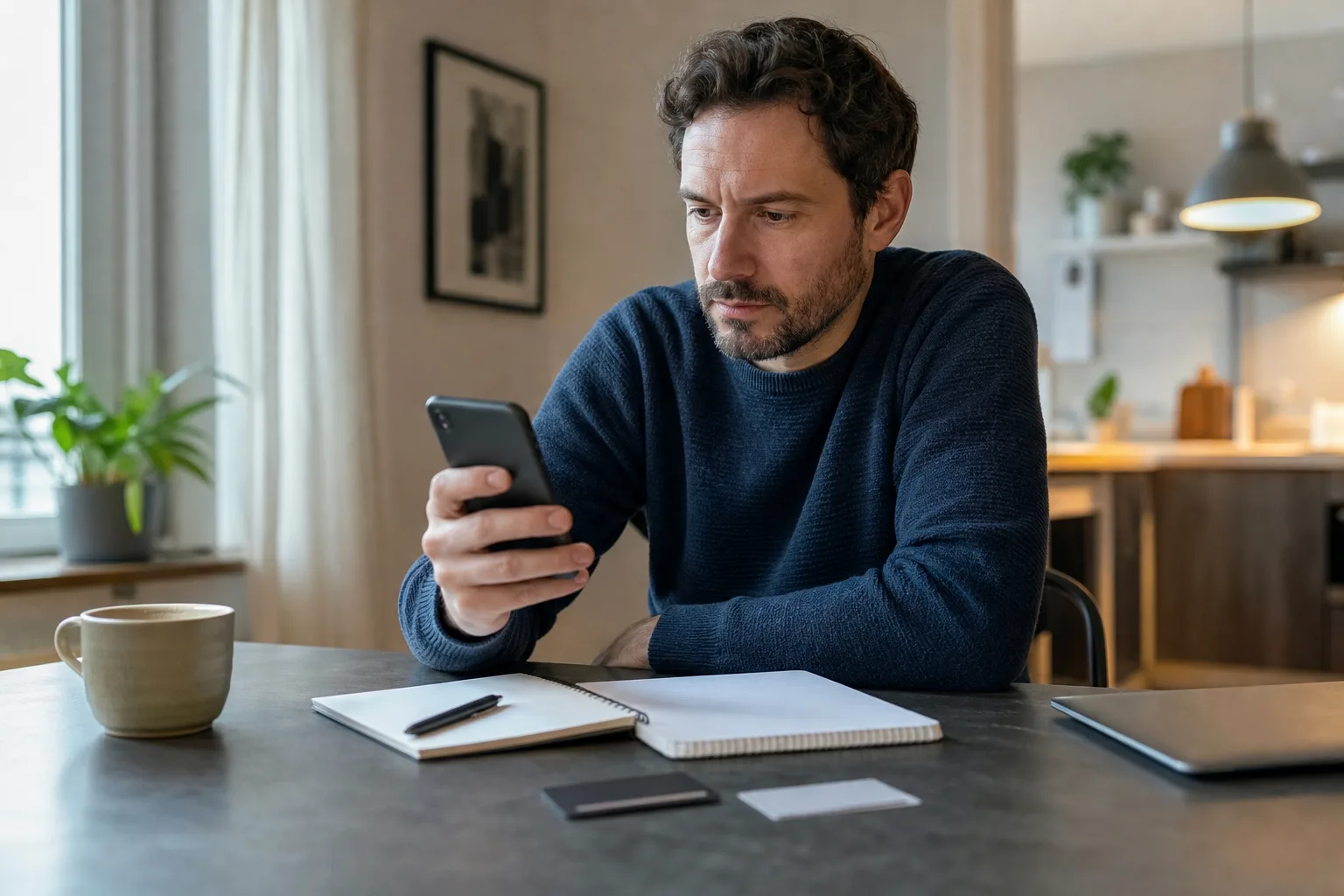 Erwachsene Person prüft an einem unmarkierten Smartphone Zahlungsweg und Rückerstattung eines möglichen App-Abos