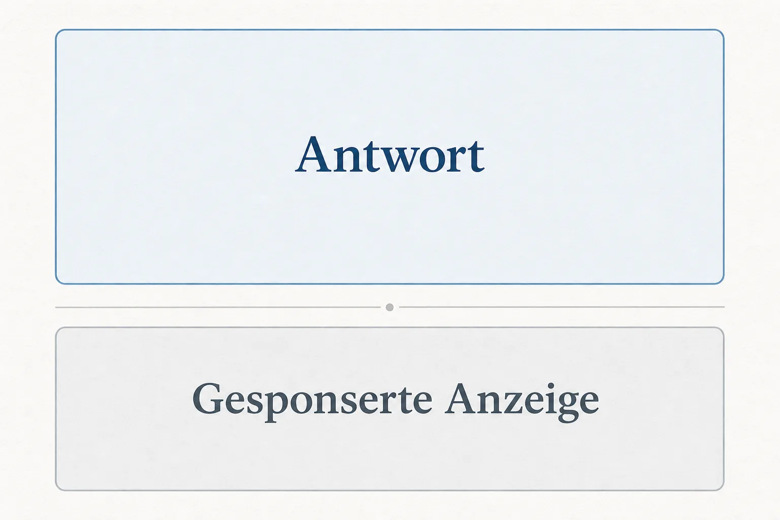 Schematische Grafik mit einer Chatantwort über einer räumlich getrennten gesponserten Anzeige