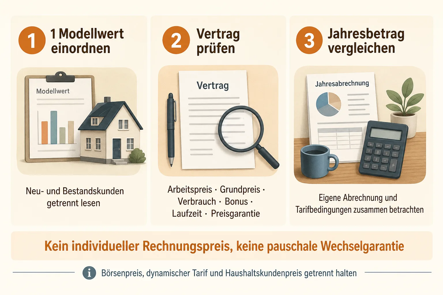 Prozessgrafik von der Einordnung eines Modellwerts über Vertragsdaten zum eigenen Jahresbetrag