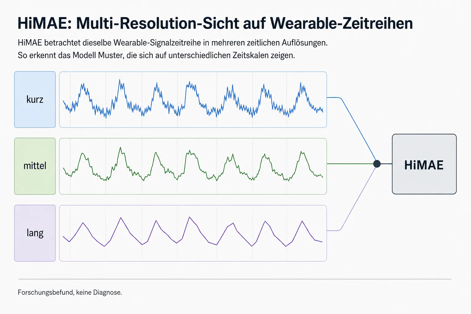 Mehrstufiges Diagramm mit kurzen mittleren und langen Zeitfenstern für Wearable-Zeitreihen
