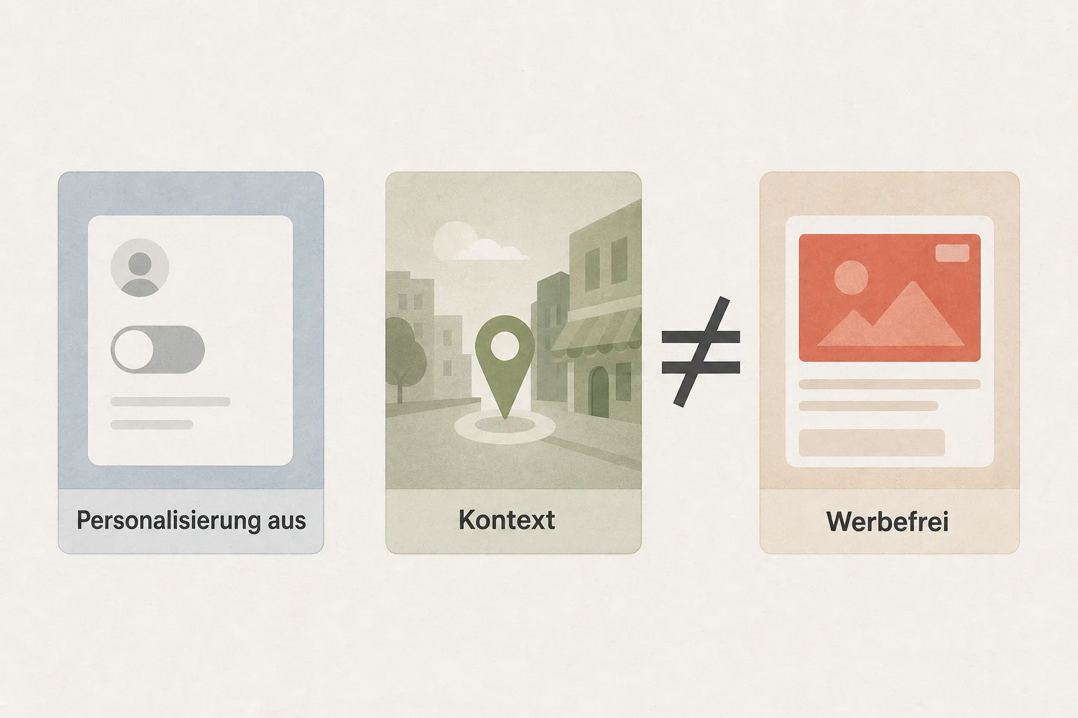 Erklärgrafik mit getrennten Ebenen für ausgeschaltete Personalisierung, Gesprächskontext und Werbefreiheit