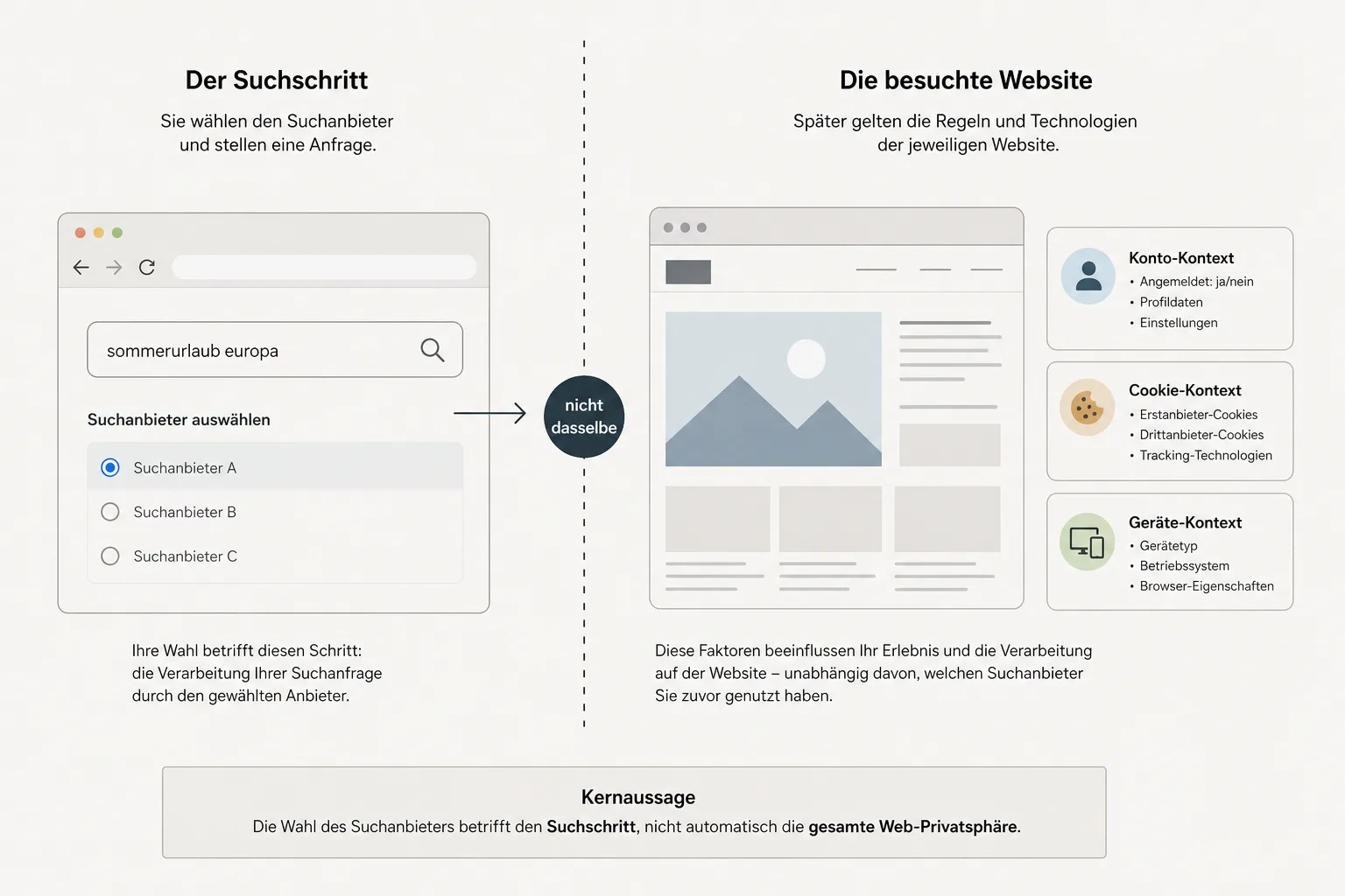 Diagramm zur Trennung zwischen Suchanfrage und später besuchter Website