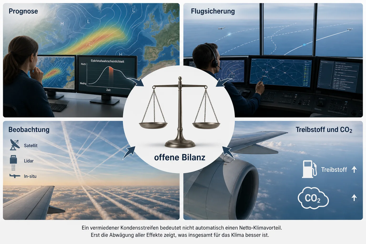 Diagramm mit Prognose Flugsicherung Beobachtung sowie Treibstoff und CO2