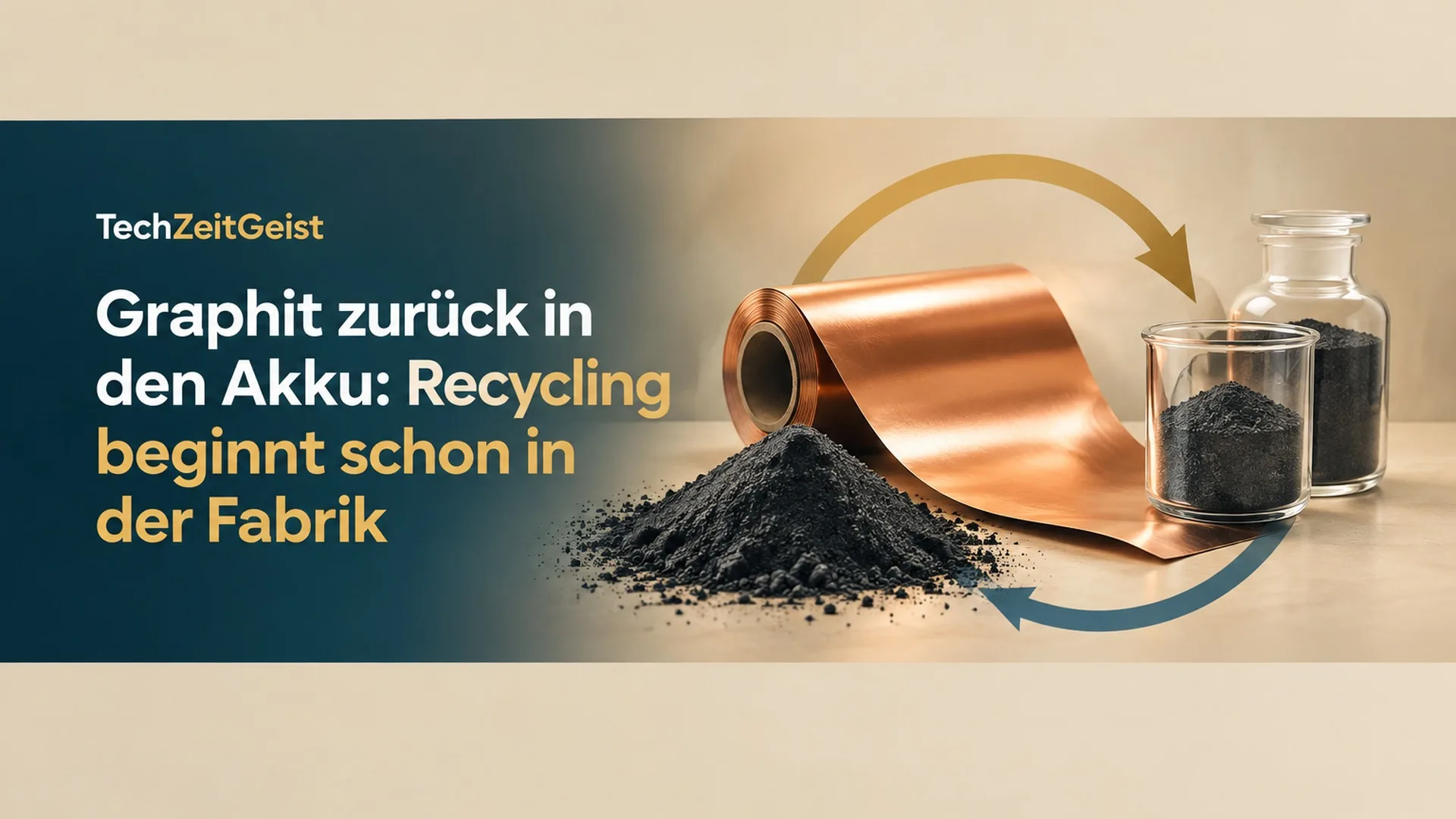 Redaktionelle Illustration: Graphit zurück in den Akku: Recycling beginnt schon in der Fabrik