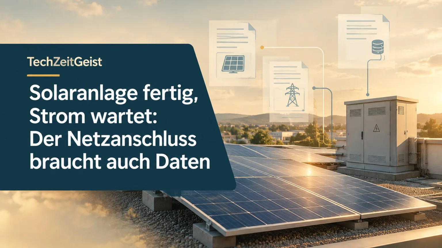 Redaktionelle Illustration: Solaranlage fertig, Strom wartet: Der Netzanschluss braucht auch Daten