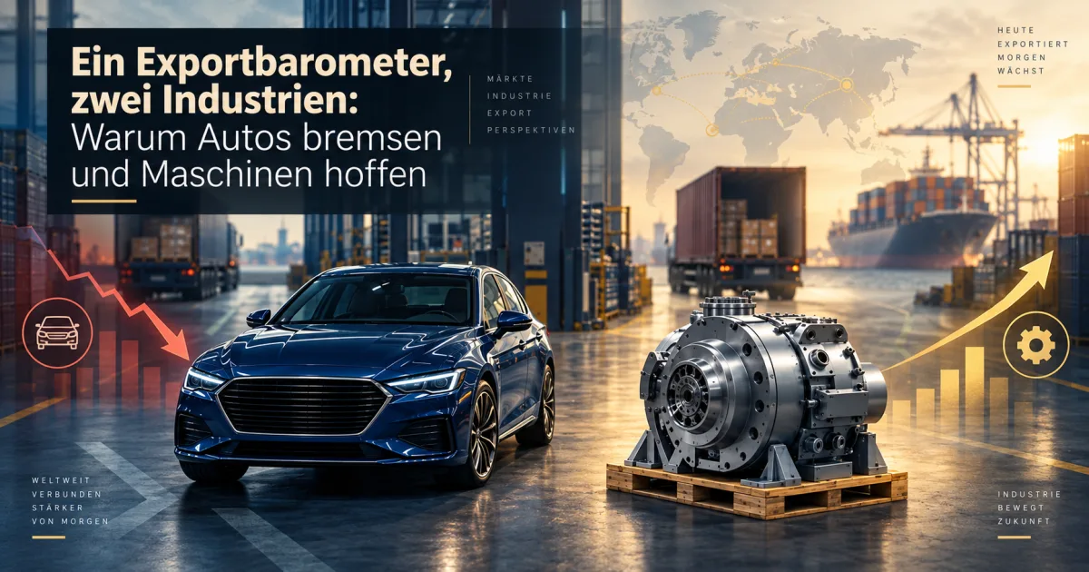 Auto und Industriemaschine in einer Exporthalle