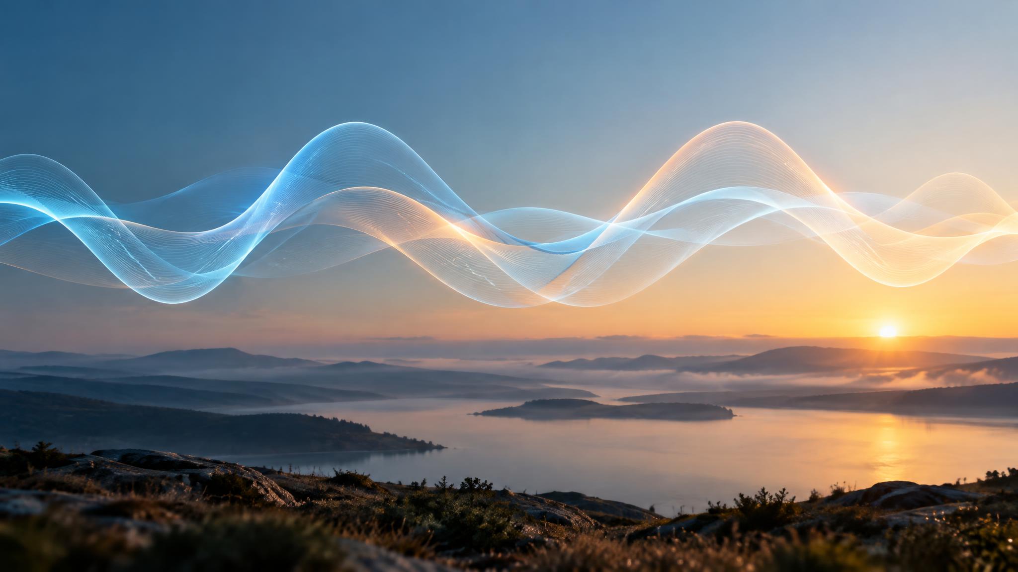 Abstrakte Wellenlinien im Morgenlicht, Symbol für Hirnrhythmen und Musik