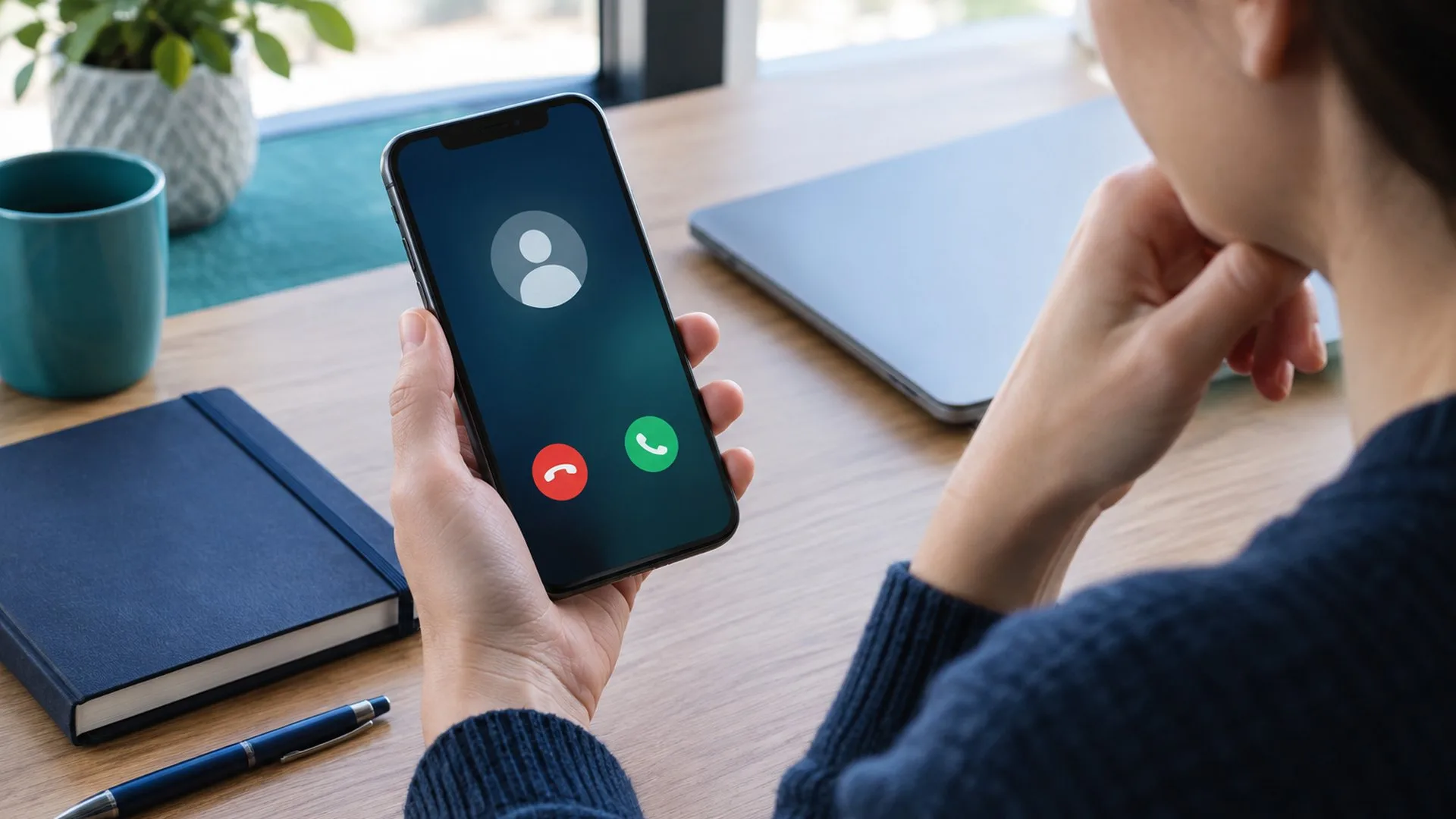 KI-Symbolbild: Person betrachtet einen anonymen Anruf auf dem Smartphone