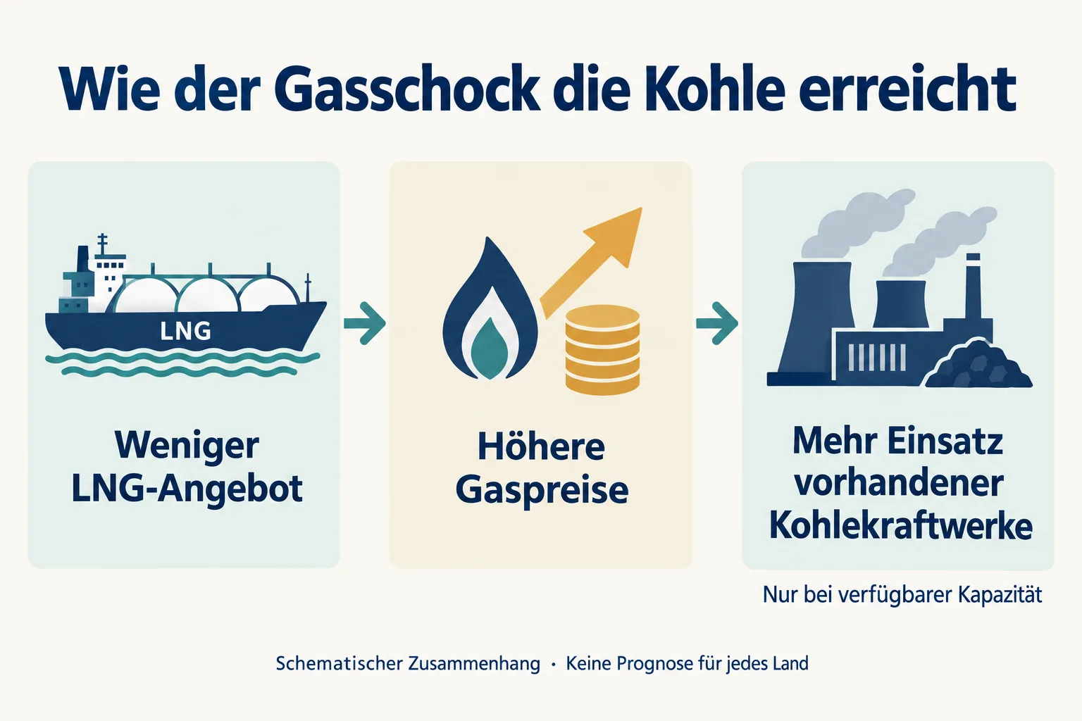 Drei Felder verbinden weniger LNG-Angebot, höhere Gaspreise und mehr Einsatz vorhandener Kohlekraftwerke.