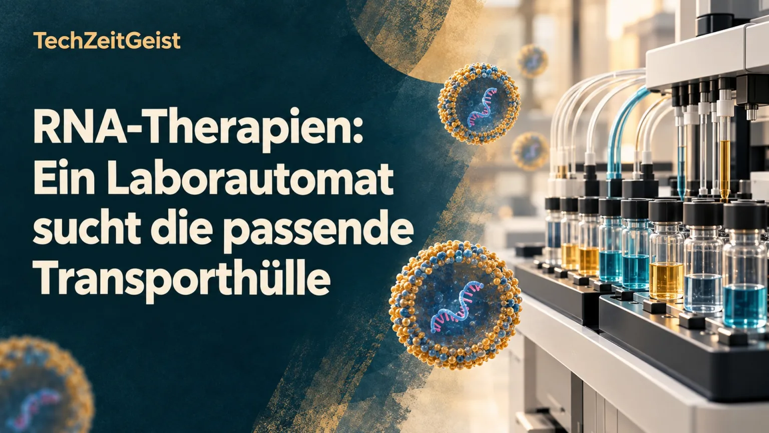Magazinbild mit Laborgerät, stilisierten Transportpartikeln, der Artikelüberschrift und TechZeitGeist.