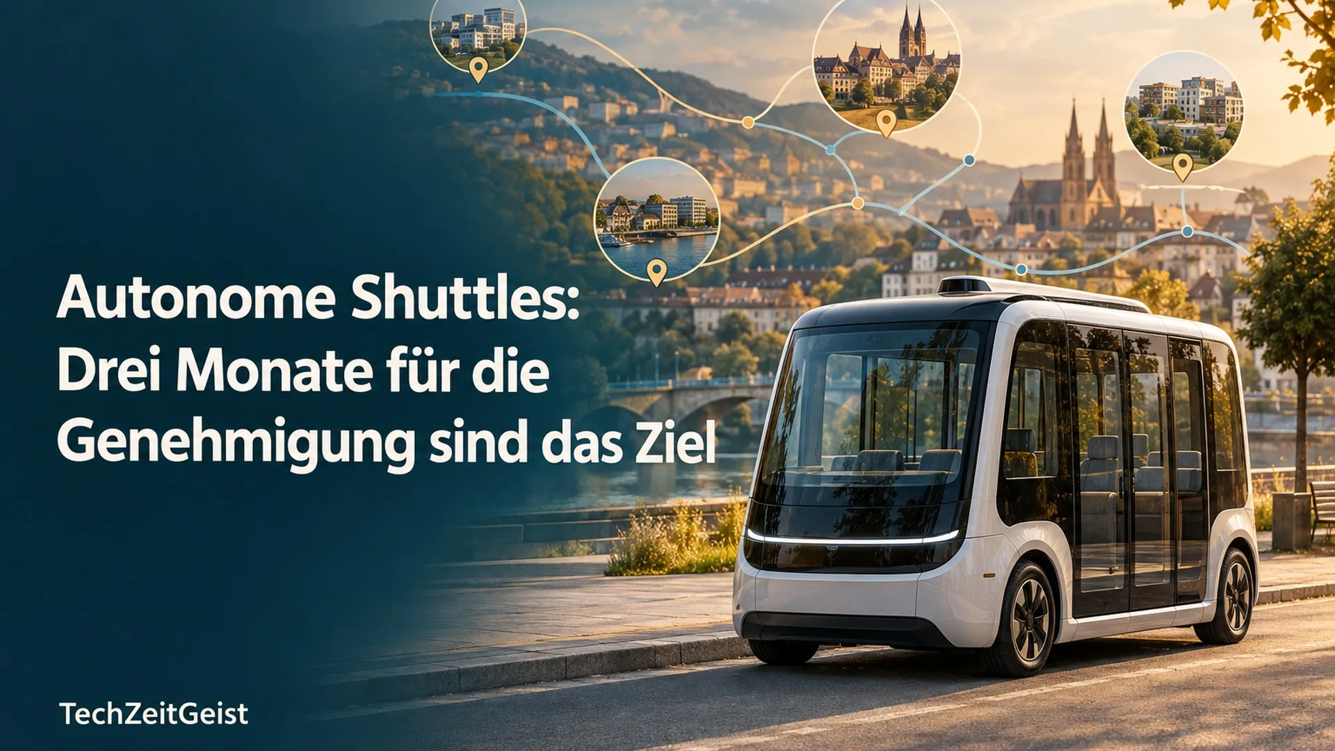 Magazinbild mit Shuttle, Straßennetz, vollständiger Artikelüberschrift und TechZeitGeist.